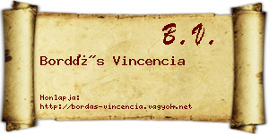 Bordás Vincencia névjegykártya